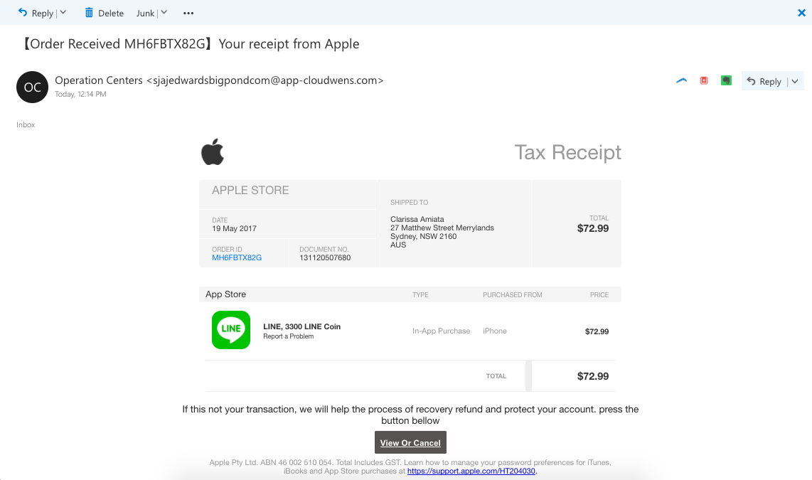 apple invoice scam